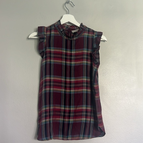 LOFT - Sleeveless Plaid Ruffle Top – XSmall - Picture 3 of 8